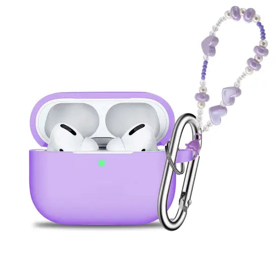 AirPods3 Case, Full Protective Silicone AirPods 3 Accessories Cover for girls with pearl bracelet-Purple