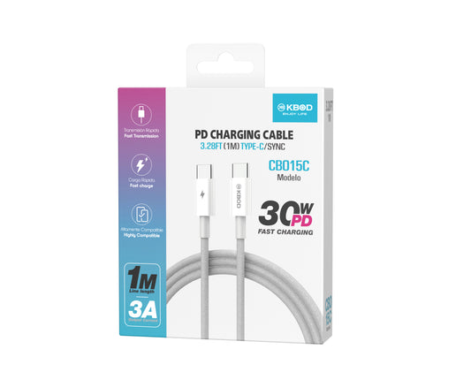 PD Cable USBC to USBC 3FT 30W CBO 15C