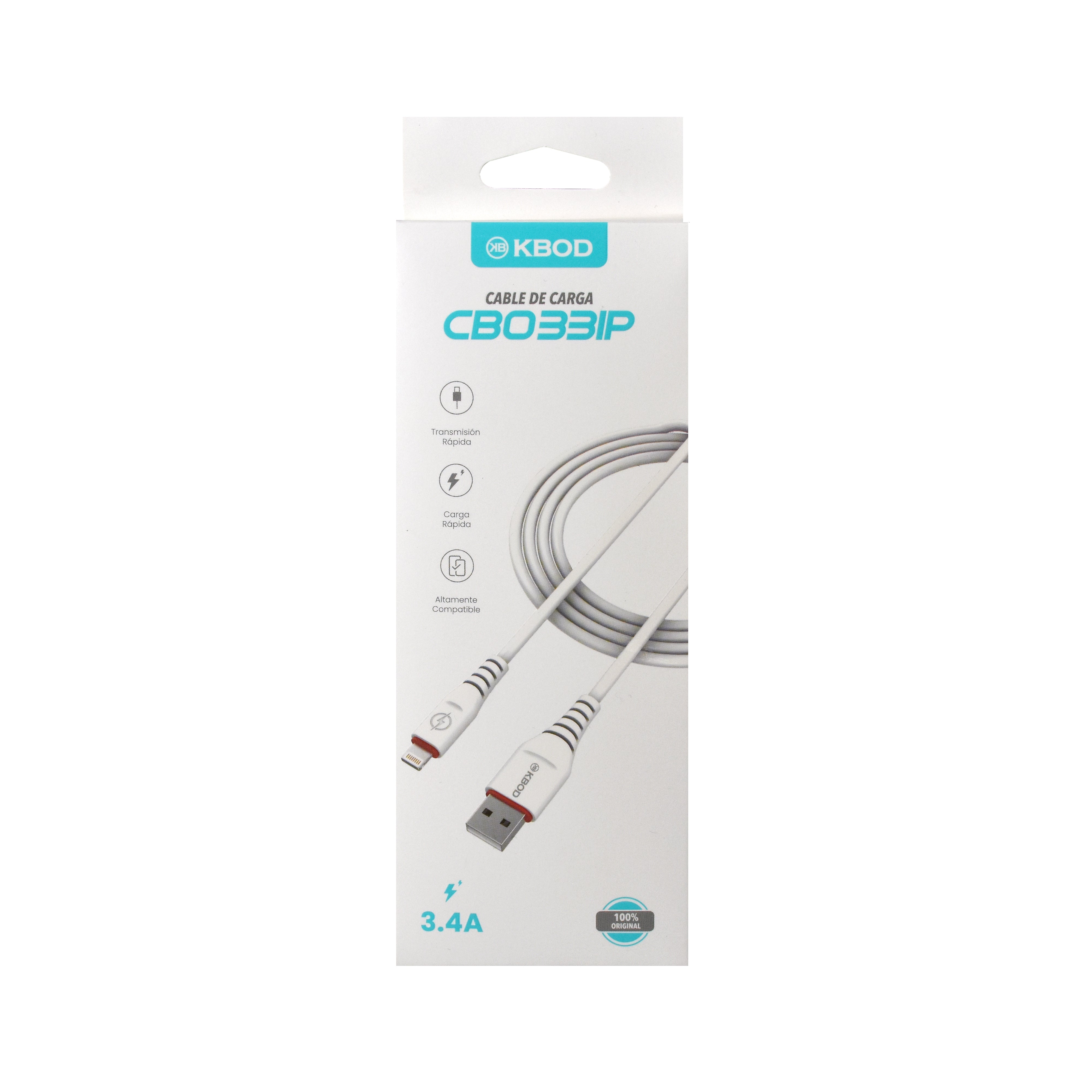 CABLE LIGHTNING IPHONE 3.3FT FAST CHARGING KBOD CBO-33IP