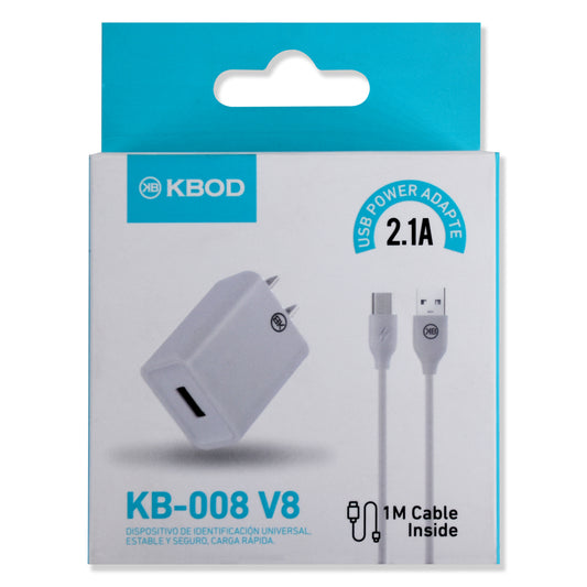 Charger with Type V8 Cable - MicroUSB - KBOD KB-008-V8